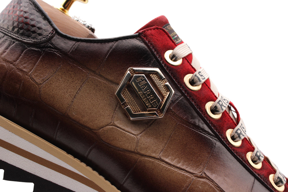 Sneakers con effetto coccodrillo e suede