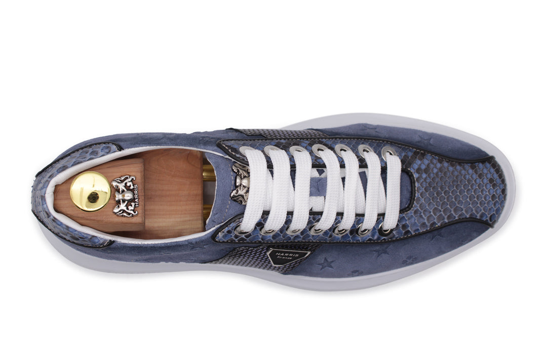 Sneakers in suede stampato e dettagli in pitone