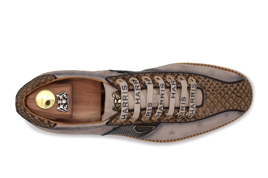 Sneakers in suede stampato e dettagli in pitone