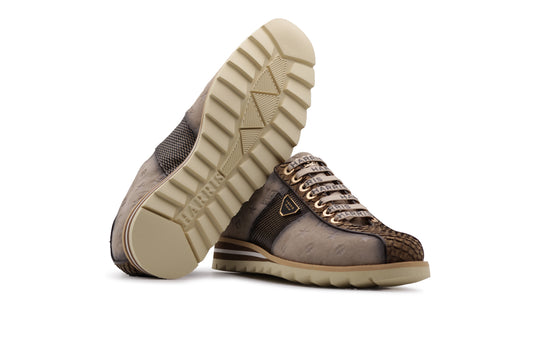 Sneakers in suede stampato e dettagli in pitone