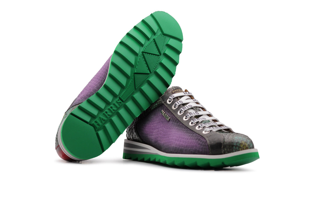 Sneakers in suede stampato e pitone