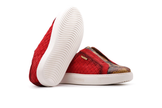 Sneaker slipon in pelle intrecciata e pitone