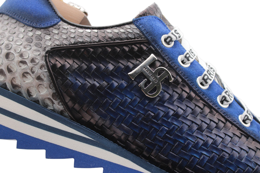 Sneaker in woven leather and python