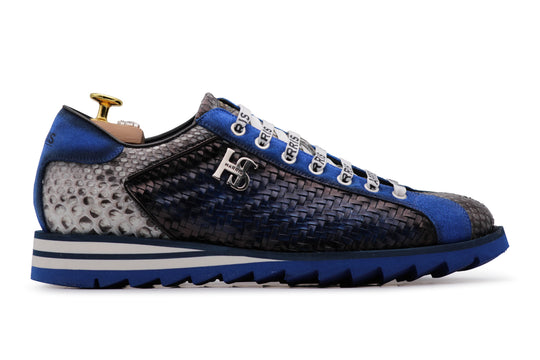 Sneaker in woven leather and python