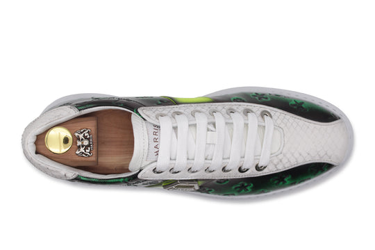 Sneakers in spazzolato monogram e pitone Verde