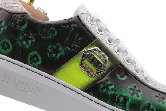 Sneakers in spazzolato monogram e pitone Verde