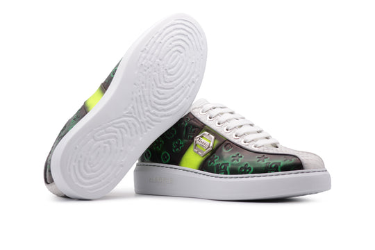 Sneakers in spazzolato monogram e pitone Verde