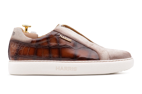 Sneakers slipon effetto coccodrillo Marrone