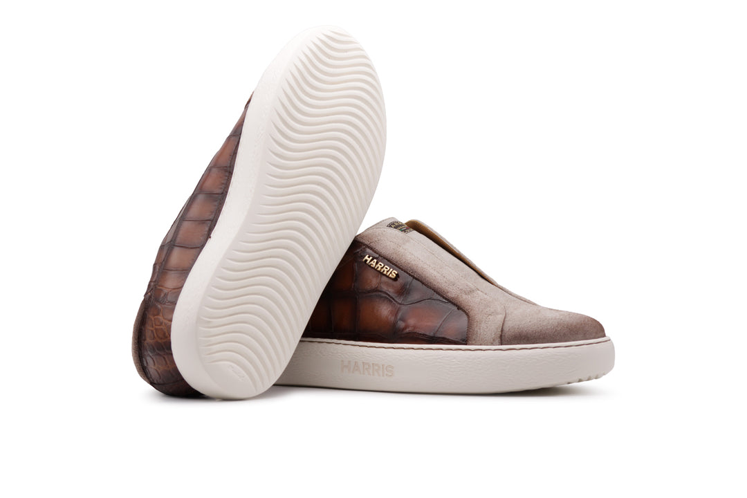 Sneakers slipon effetto coccodrillo Marrone