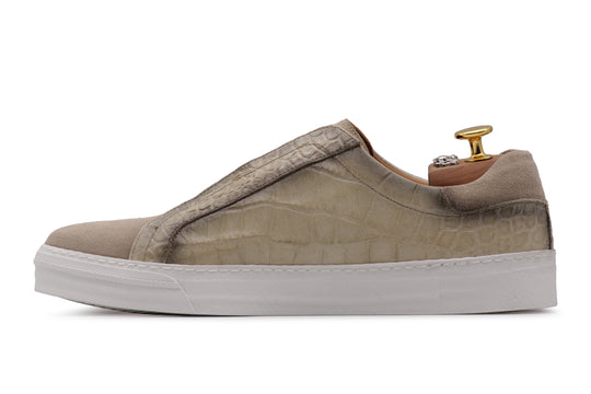 Sneakers slipon effetto coccodrillo Beige