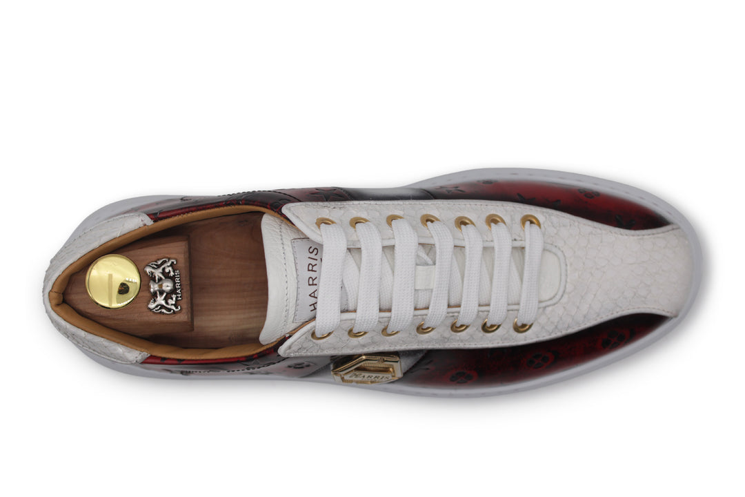 Sneakers in spazzolato monogram e pitone Rossa