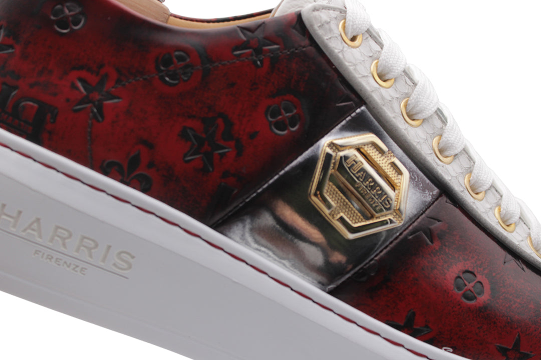 Sneakers in spazzolato monogram e pitone Rossa