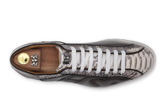 Sneakers in suede e pitone con cuciture imbottite