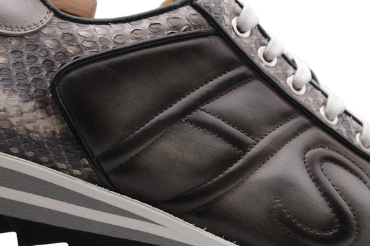 Sneakers in suede e pitone con cuciture imbottite