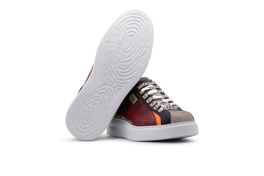 Vintage-print leather sneakers with refined details